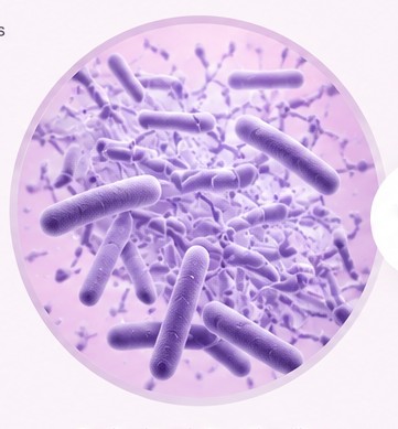 Microscopic illustration of predominantly Lactobacillus bacteria, representing a healthy vaginal environment